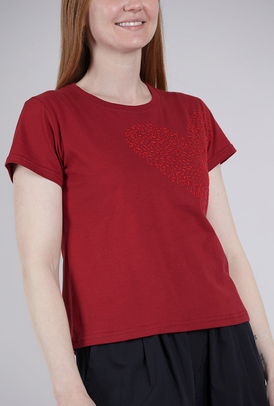 Cats With a Heart Big Heart Hand-Embroidered Tee, Wine