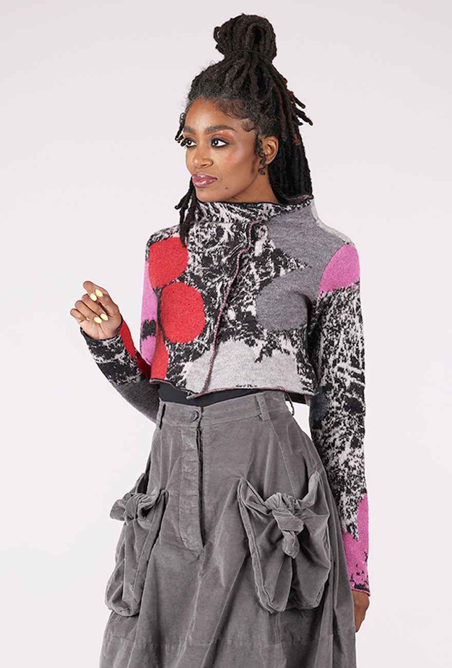 Rundholz Double Face Cropped Print Cardie, Rose Multi