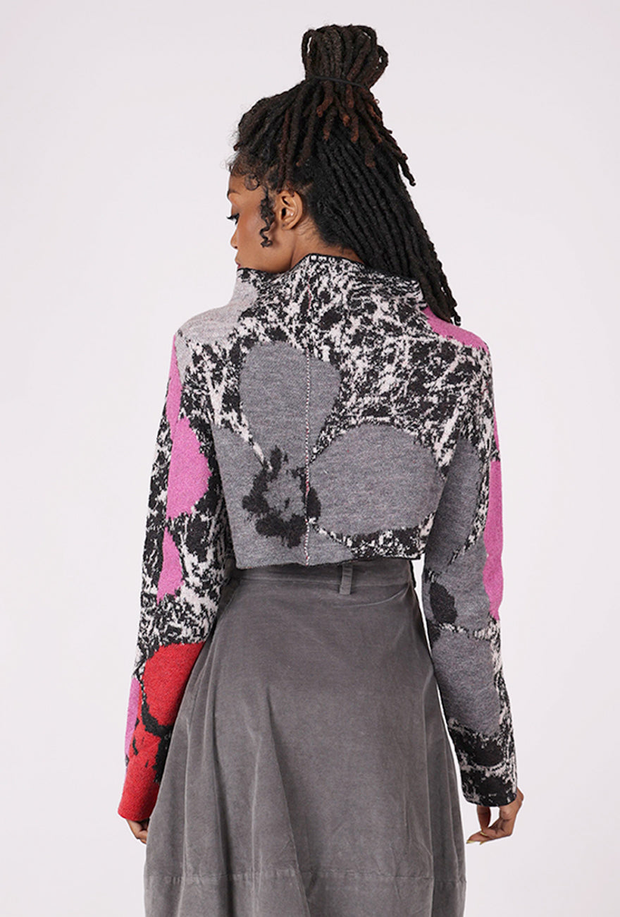 Rundholz Double Face Cropped Print Cardie, Rose Multi