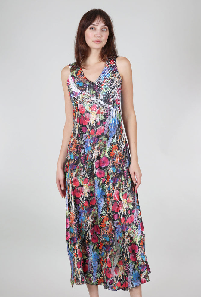 Komarov Lively Blooms V-Neck Ruffle Dress, Black