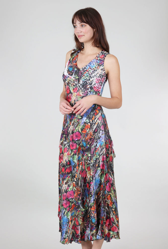 Komarov Lively Blooms V-Neck Ruffle Dress, Black