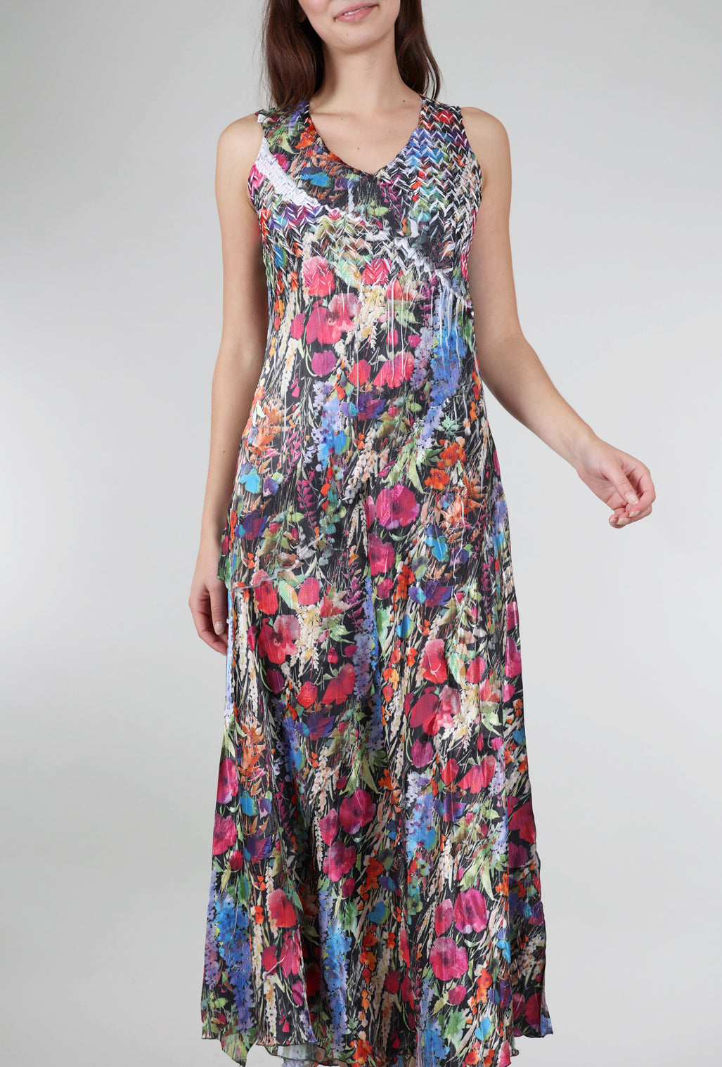 Komarov Lively Blooms V-Neck Ruffle Dress, Black