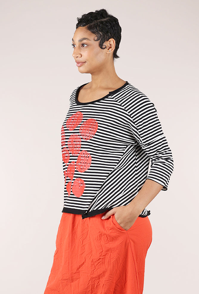 Luukaa Black Stripe Graphic Tee, Black/Orange