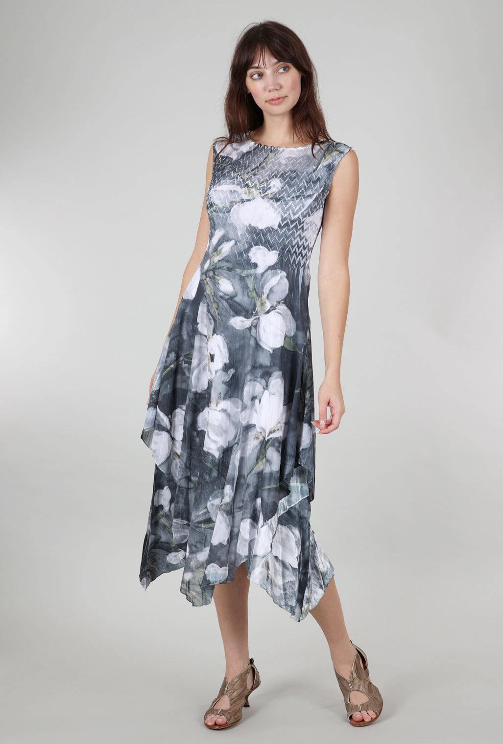 Komarov Midnight Magnolia Layered Hem Dress, Gray