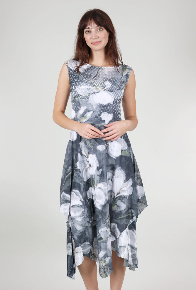 Komarov Midnight Magnolia Layered Hem Dress, Gray