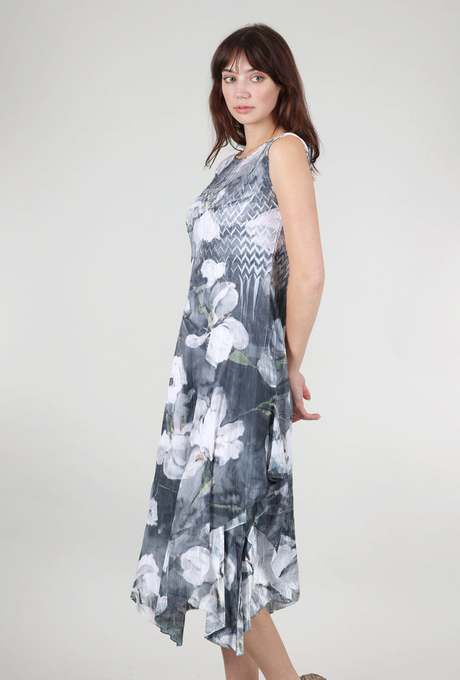 Komarov Midnight Magnolia Layered Hem Dress, Gray