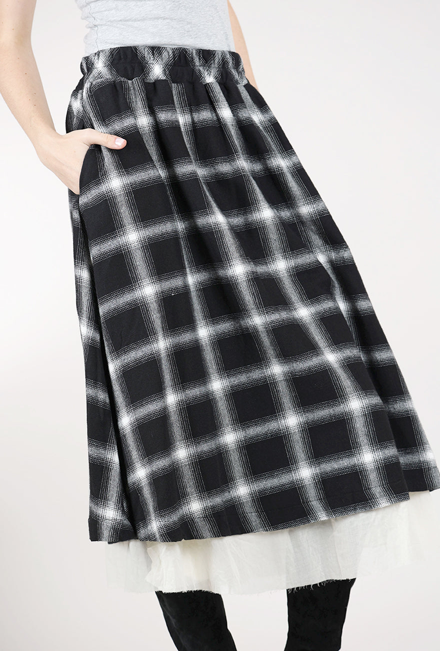 Baci Patty Plaid Skirt, Black/White