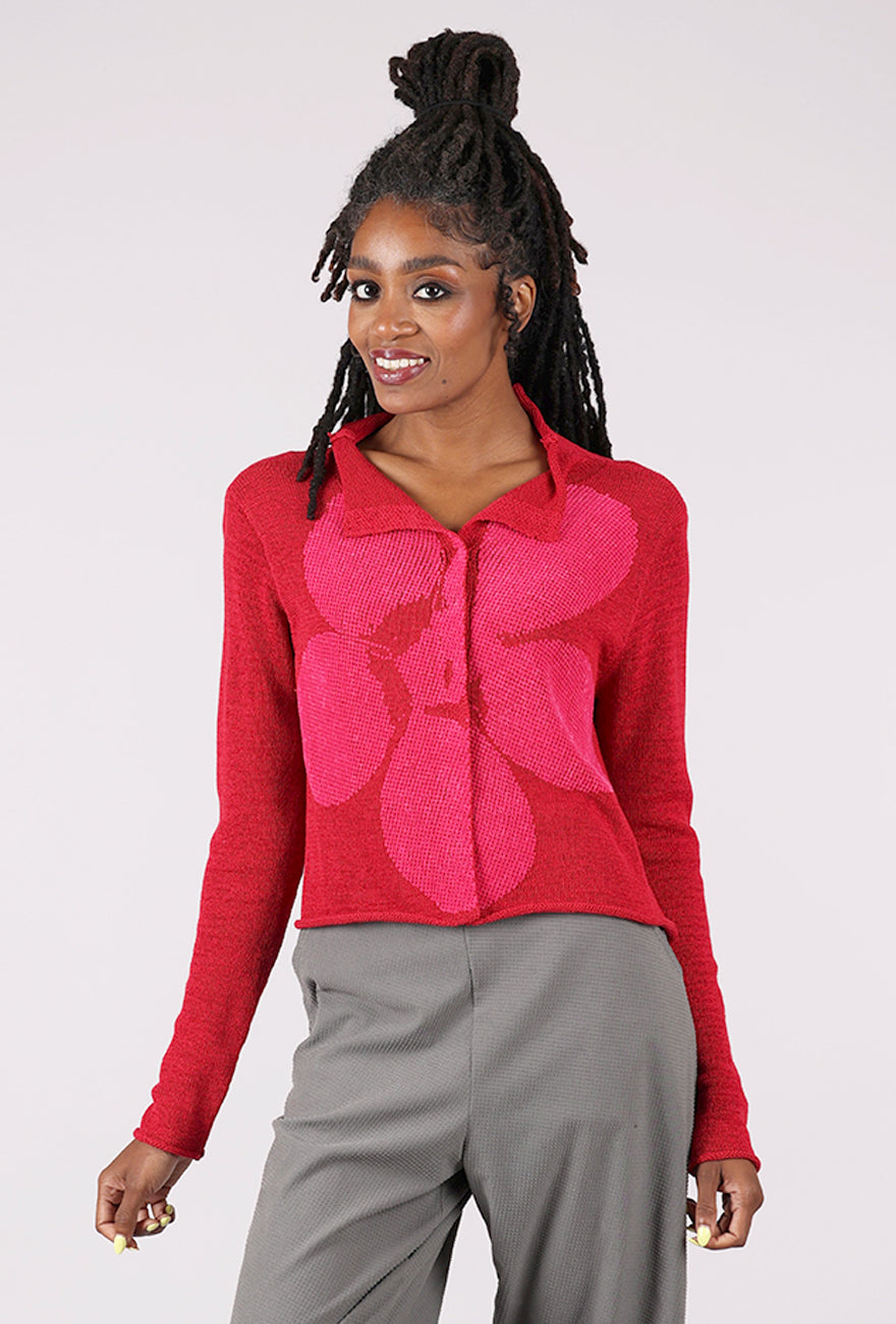 Rundholz Flocked Cotton Collar Cardie, Rose/Lotus
