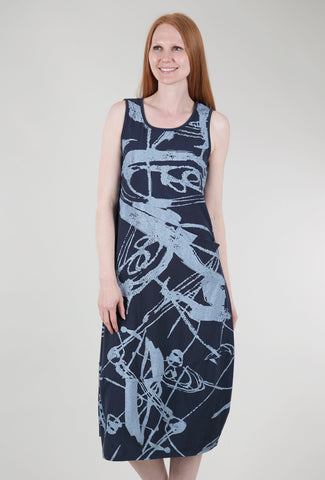Fenini Print Linen Bubble Dress, Ink 