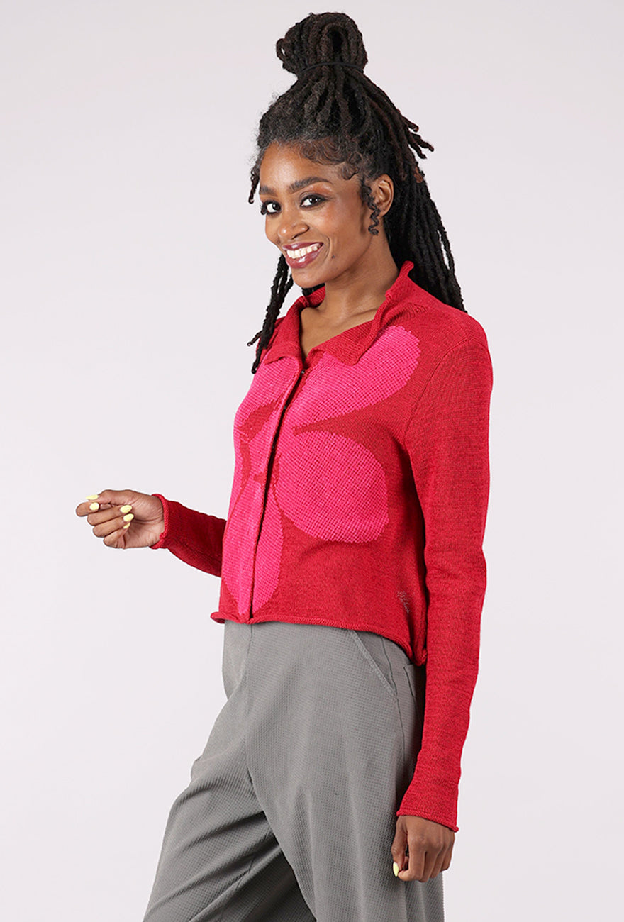 Rundholz Flocked Cotton Collar Cardie, Rose/Lotus