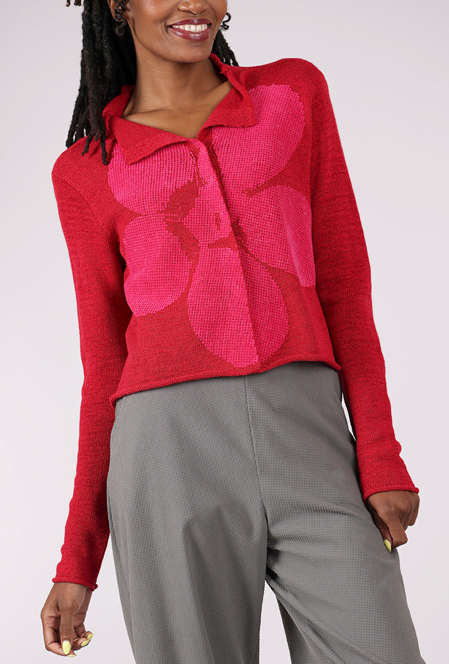 Rundholz Flocked Cotton Collar Cardie, Rose/Lotus