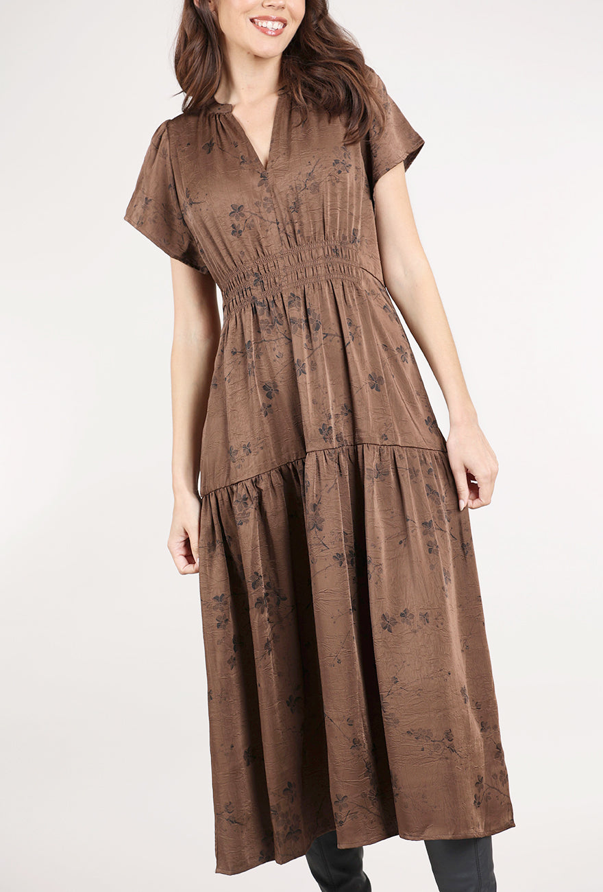 Grade & Gather Printed Ruffle Midi Dress, Chocolate
