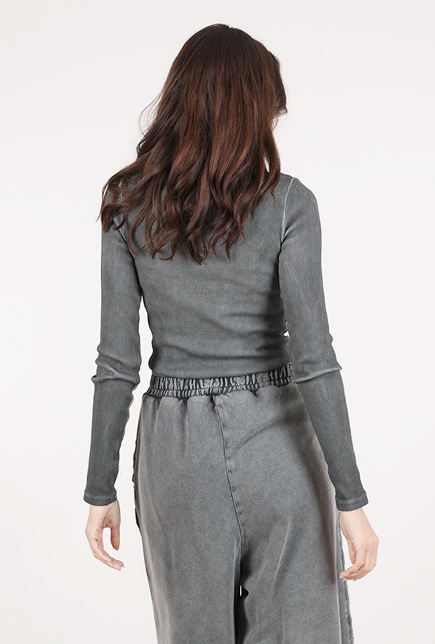 Baci Crewneck Ribbed Top, Vintage Silver