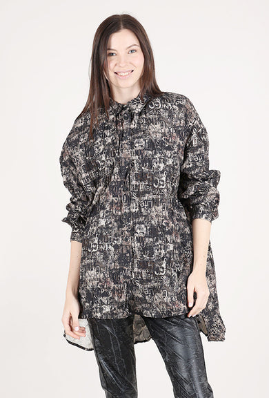 Baci Letter Print Shirt, Black/Taupe