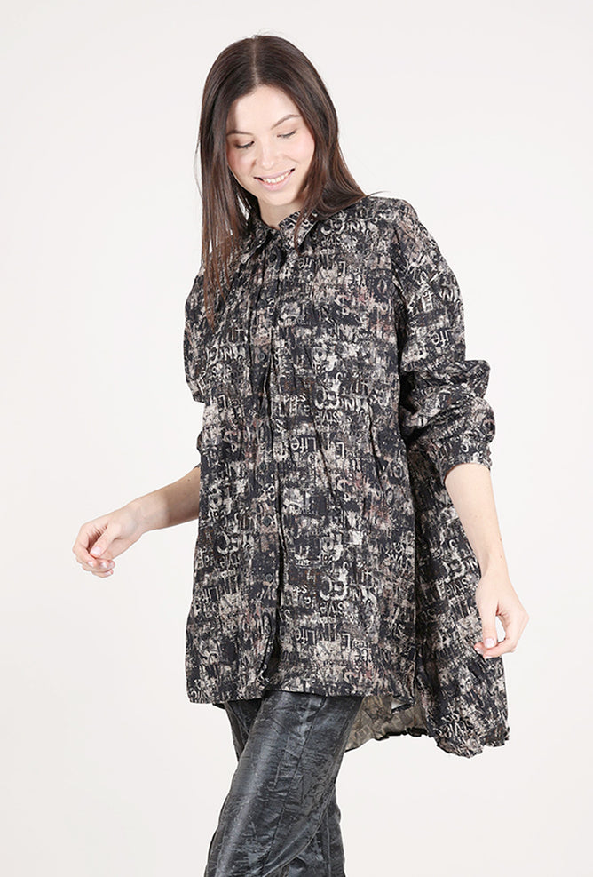 Baci Letter Print Shirt, Black/Taupe