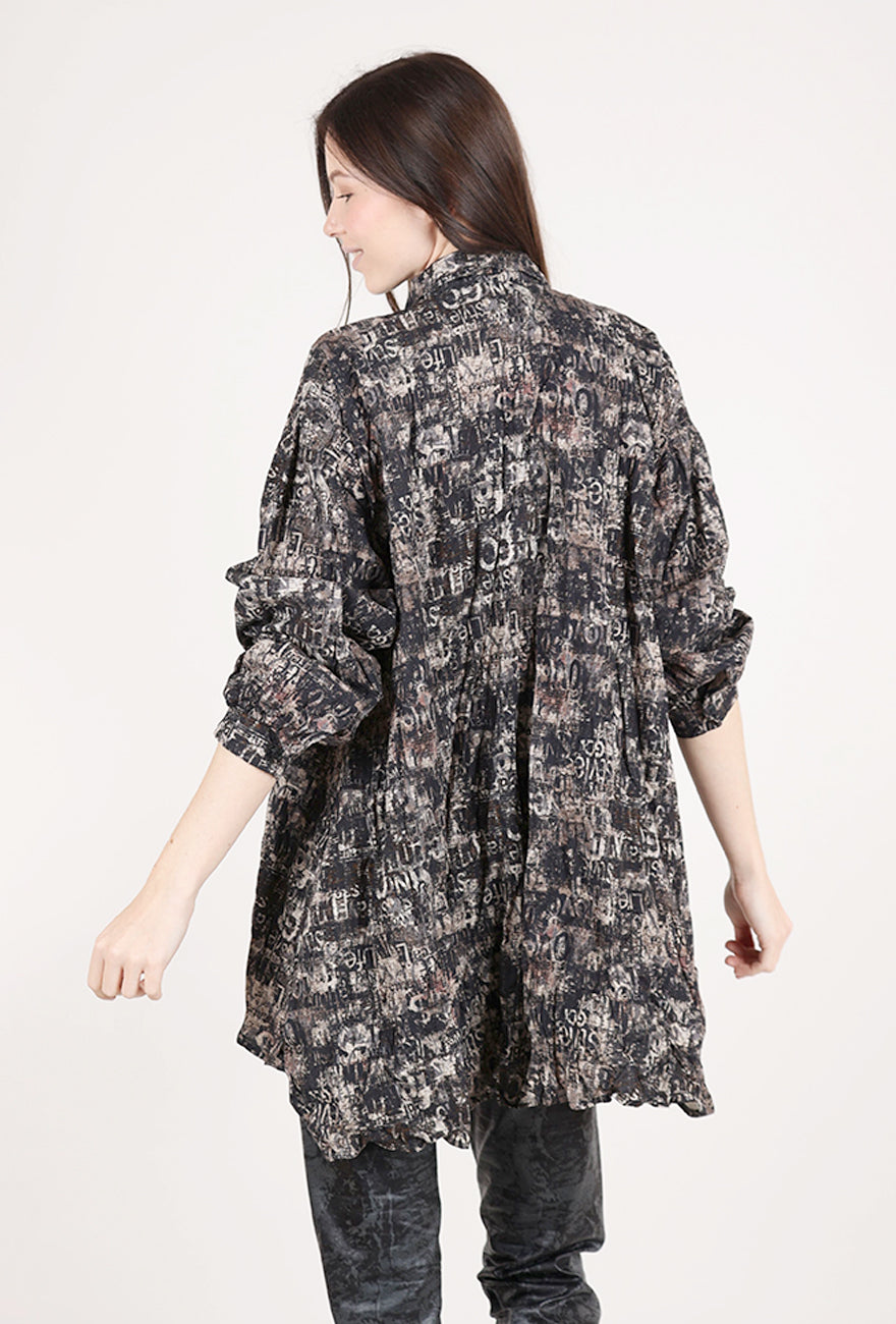 Baci Letter Print Shirt, Black/Taupe
