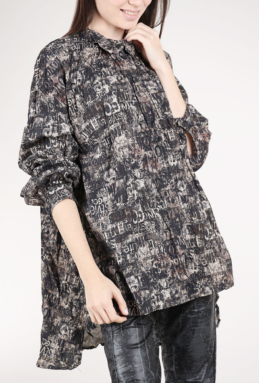 Baci Letter Print Shirt, Black/Taupe
