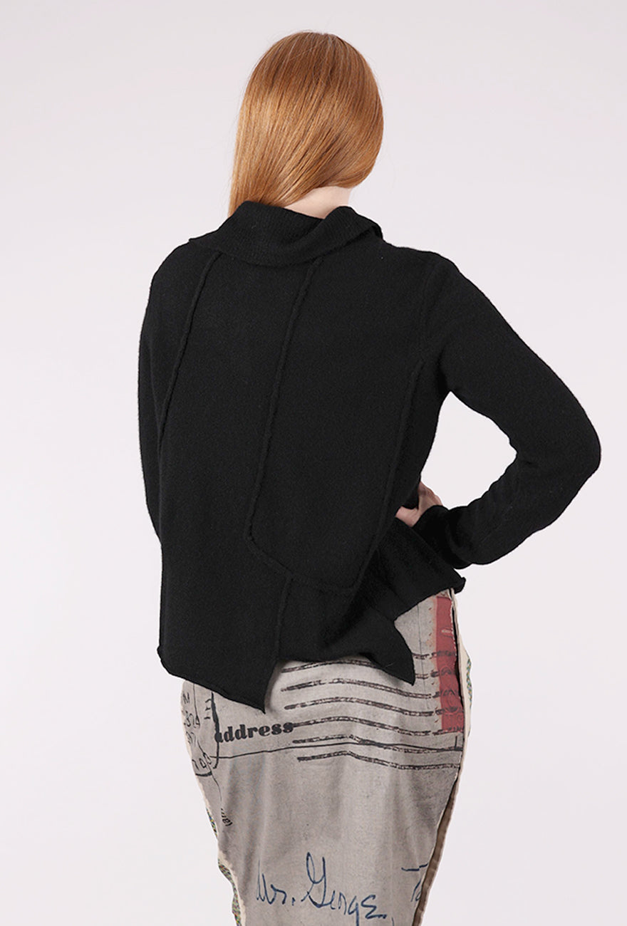 Rundholz Softy Seamed Off Center Cardie, Black