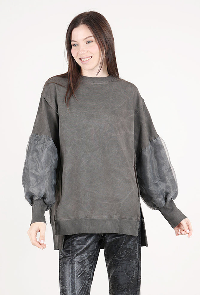 Baci Organza Sleeves Sweatshirt, Cafe Latte