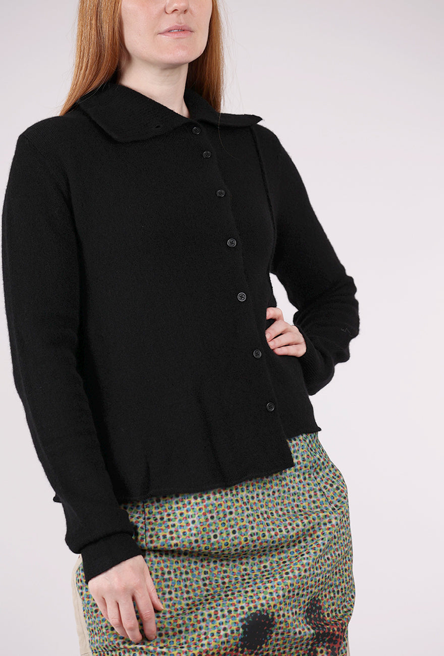 Rundholz Softy Seamed Off Center Cardie, Black