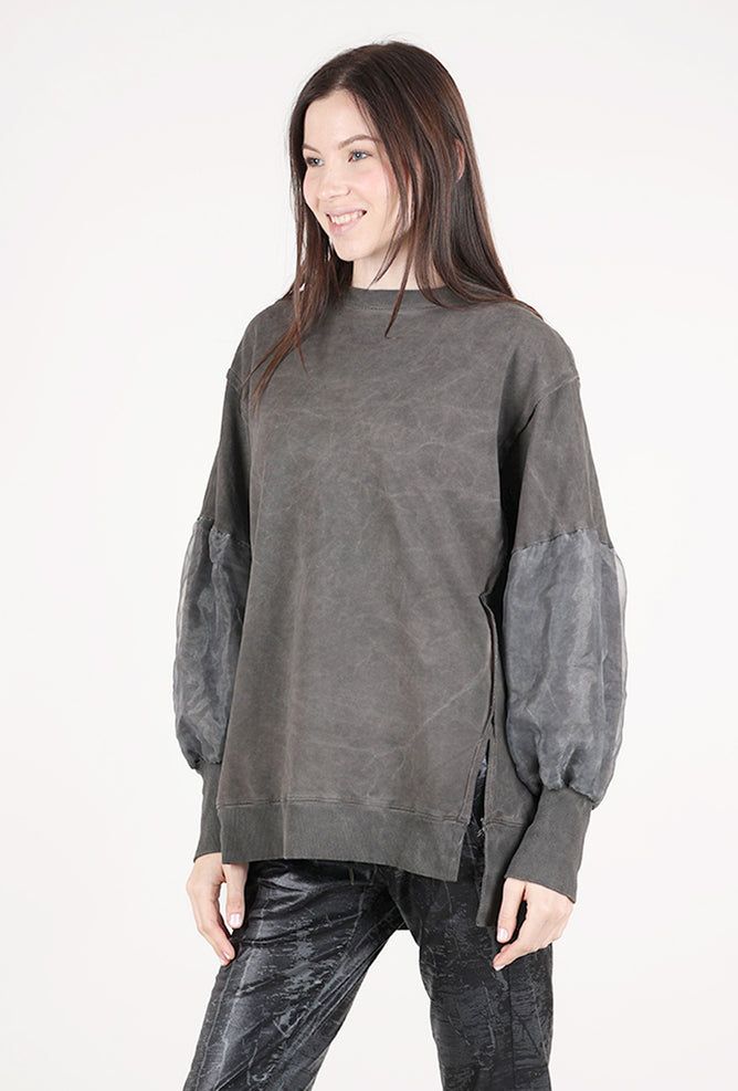 Baci Organza Sleeves Sweatshirt, Cafe Latte