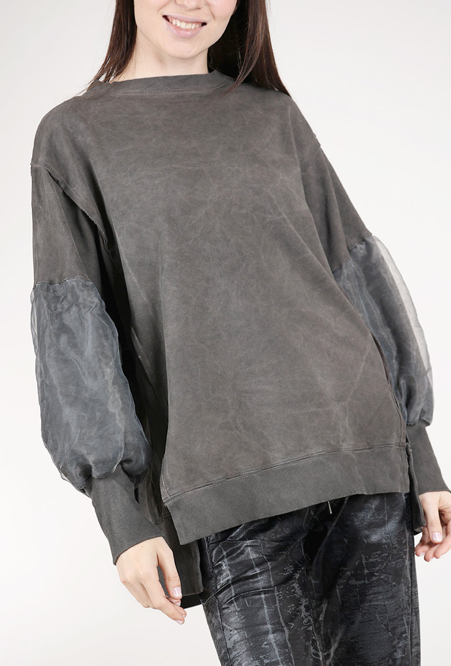 Baci Organza Sleeves Sweatshirt, Cafe Latte