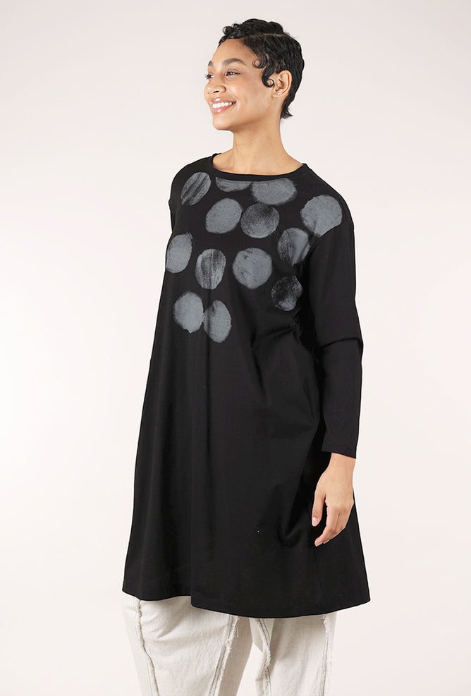 Moyuru Mercerized Cotton Dot Dress, Black