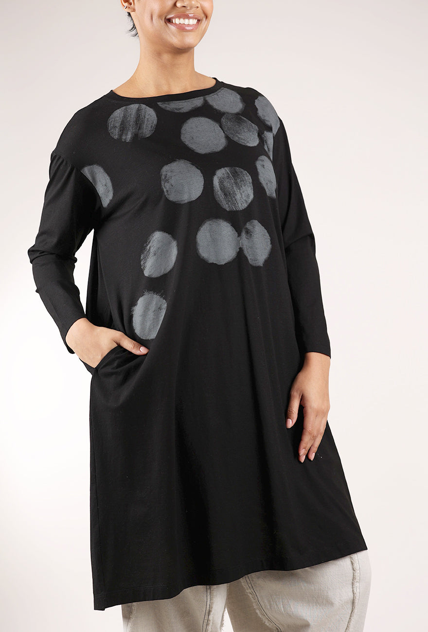 Moyuru Mercerized Cotton Dot Dress, Black