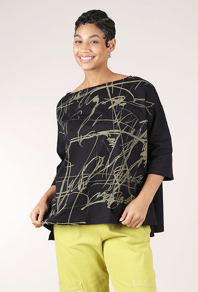 Moyuru Swing Out Scribble Top, Black/Maize