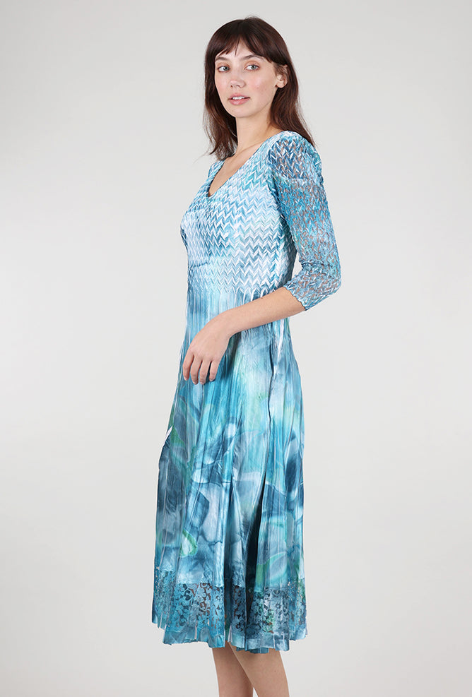 Komarov Lace Sleeve Watercolor Dress, Turquoise