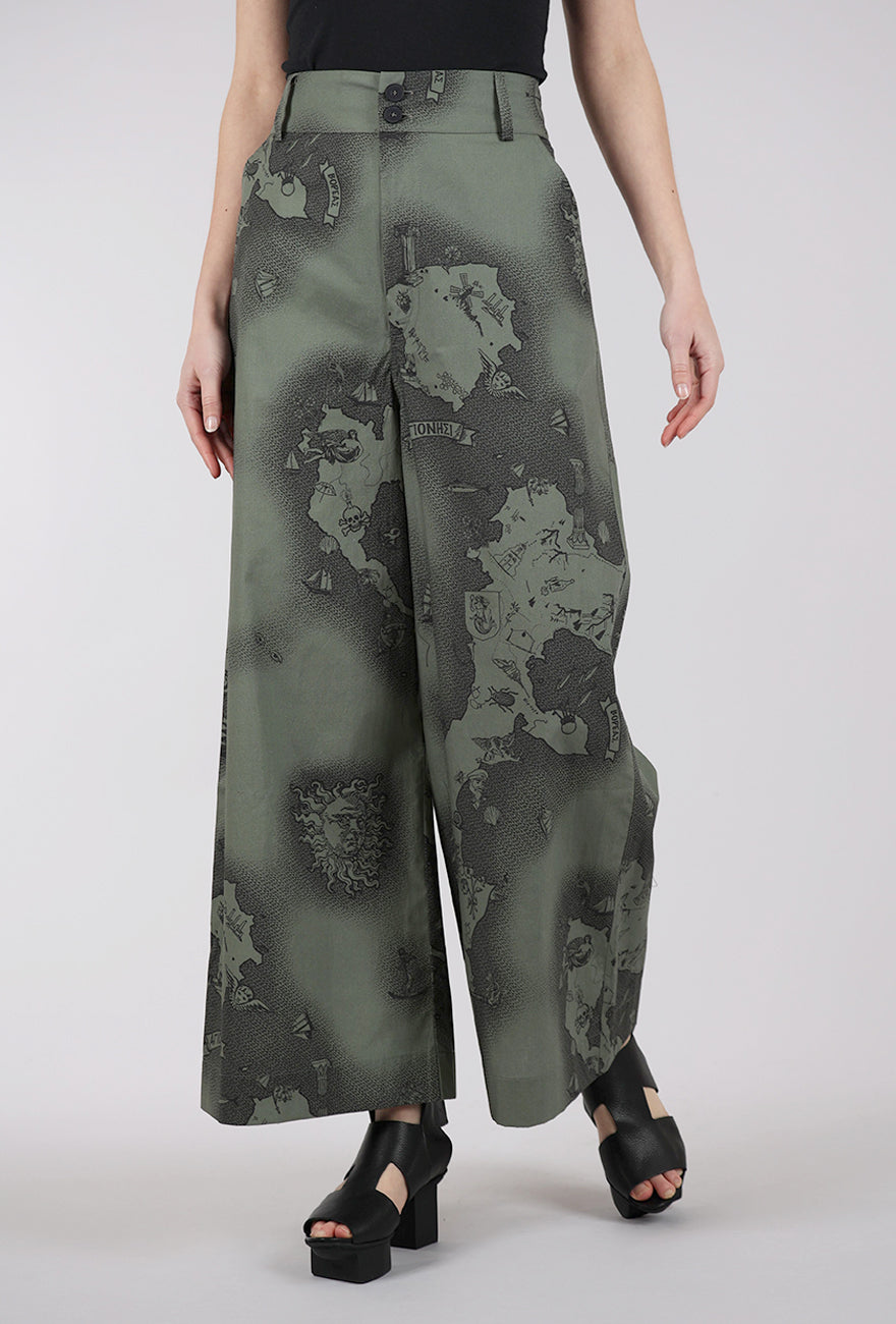 La Vaca Loca Paso Trouser, Pirate Map Olive