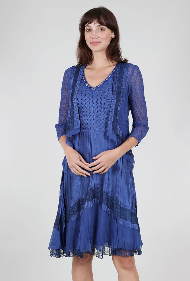 Komarov Beaded Neck Combo Dress, Navy