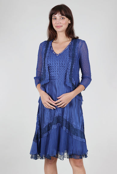 Komarov Beaded Neck Combo Dress, Navy