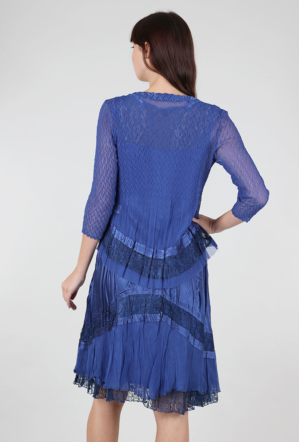 Komarov Beaded Neck Combo Dress, Navy