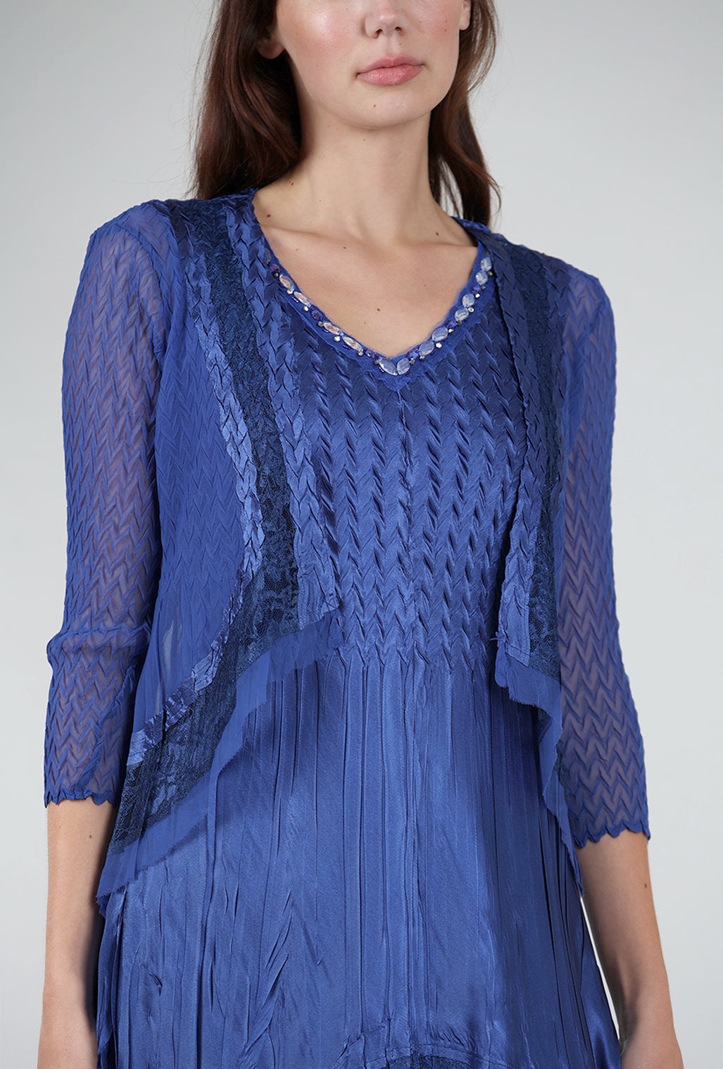 Komarov Beaded Neck Combo Dress, Navy