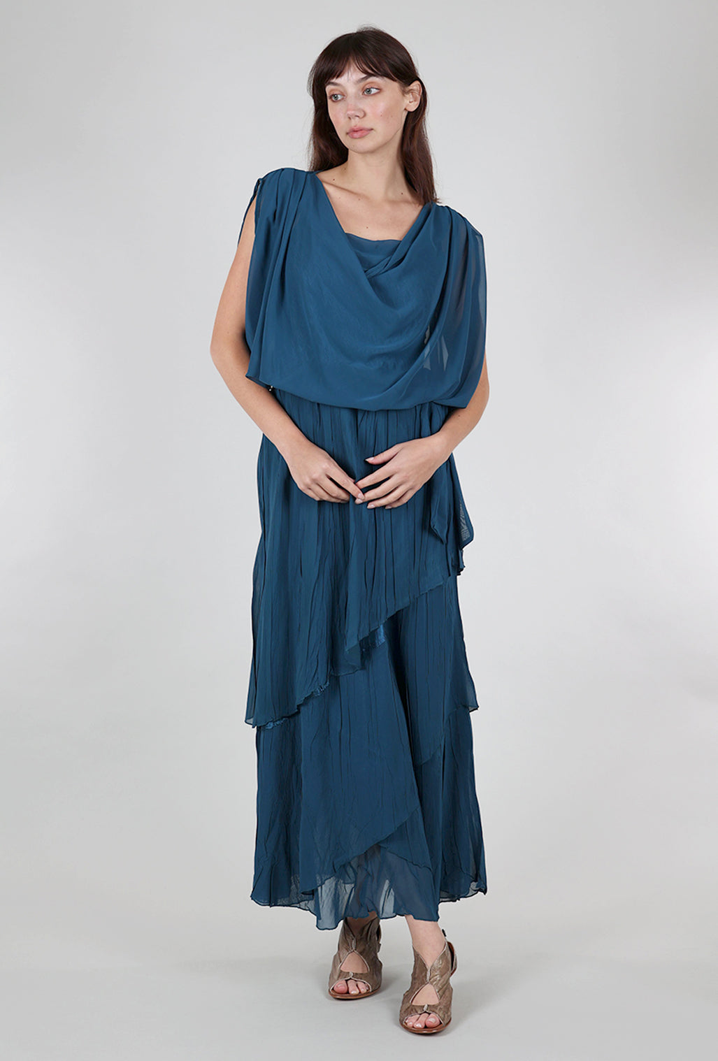 Komarov Long Blouson Dress, Moroccan Blue