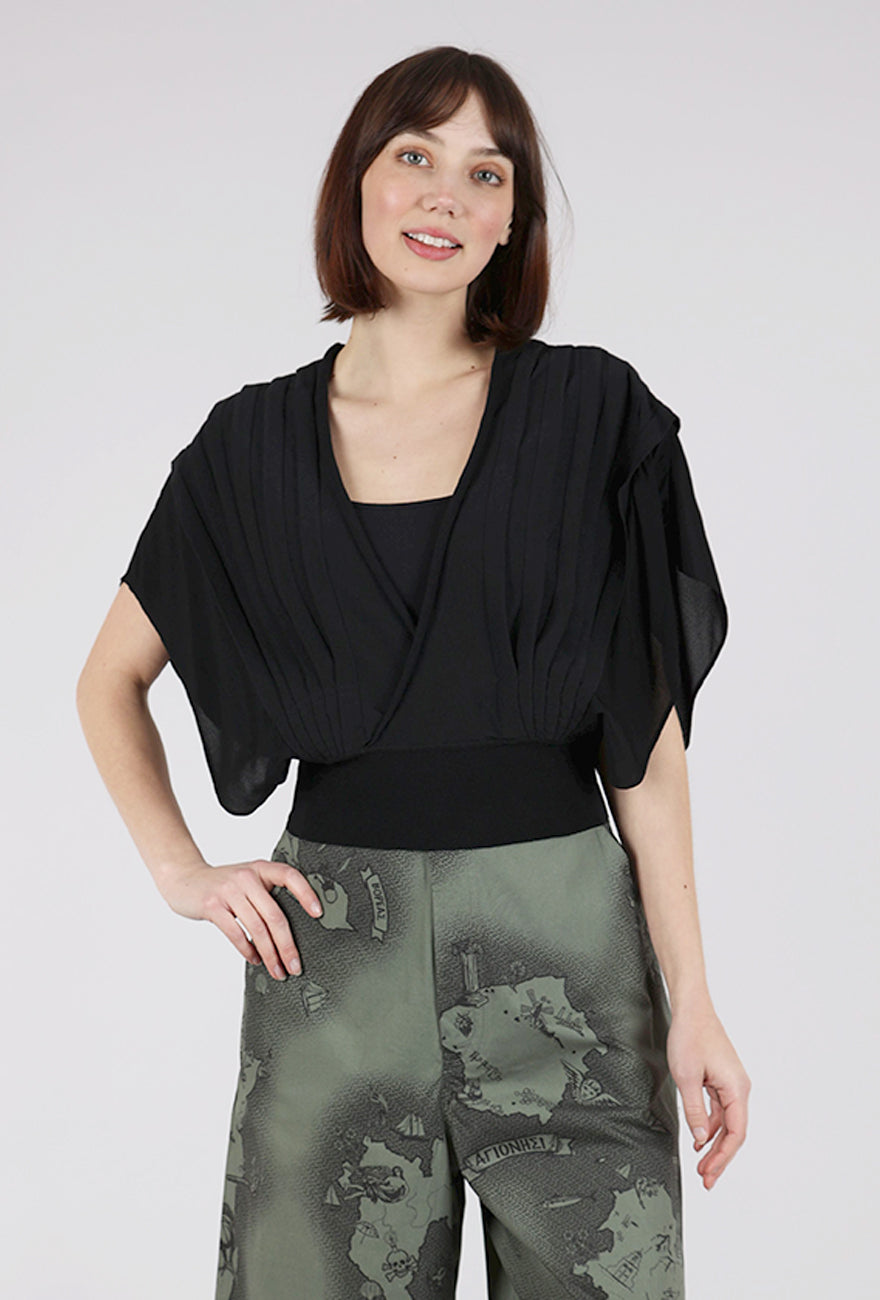 Sita Murt Chiffon/Knit Cocoon Top, Black