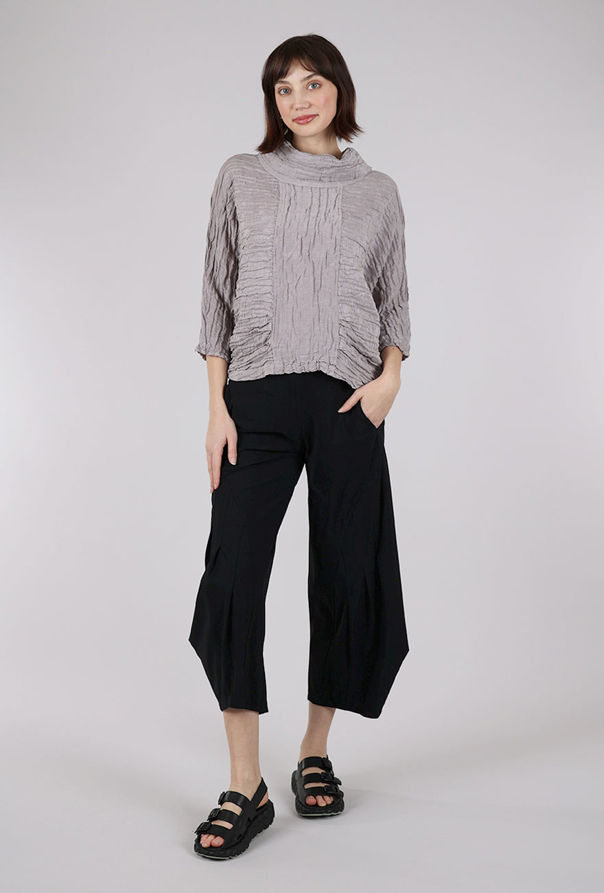 Grizas Silk-Linen Crinkle Cowl Top, Silver