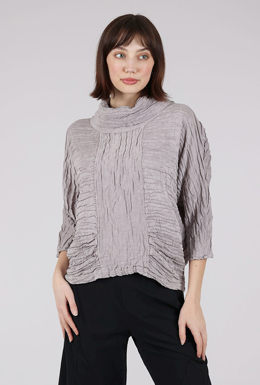 Grizas Silk-Linen Crinkle Cowl Top, Silver