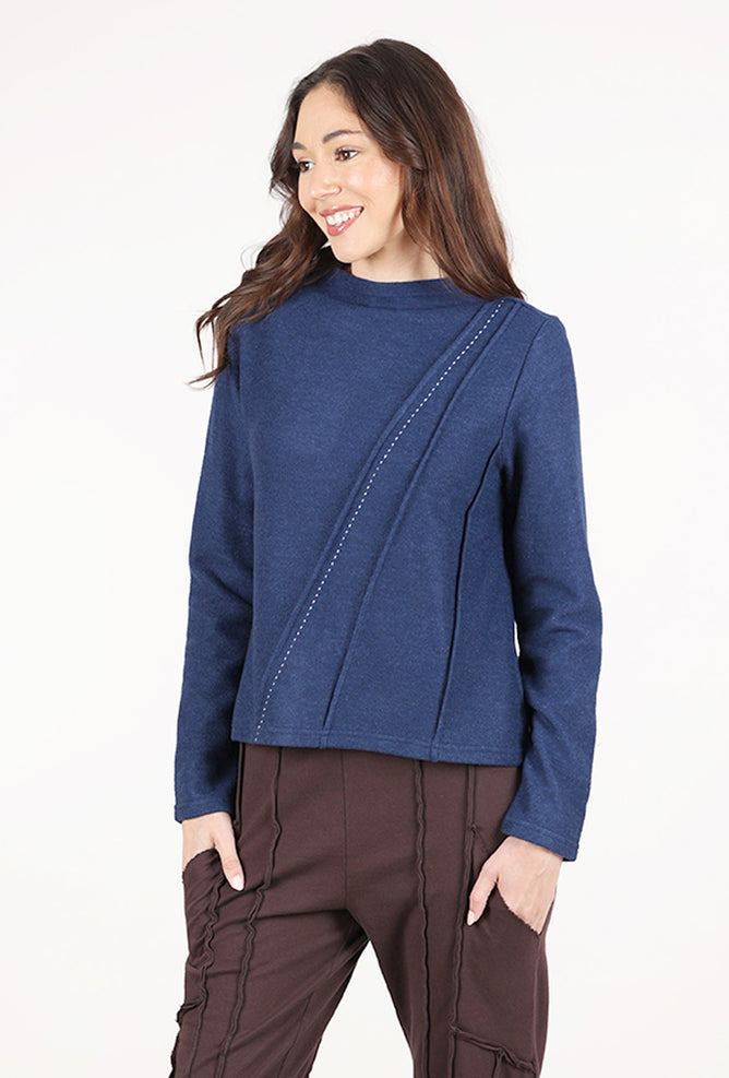 Trisha Tyler Self Embroidery Mockneck, Indigo