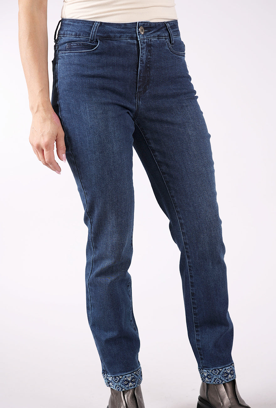 Habitat Stretch Denim Slim Embroidery Jeans, Dark Denim