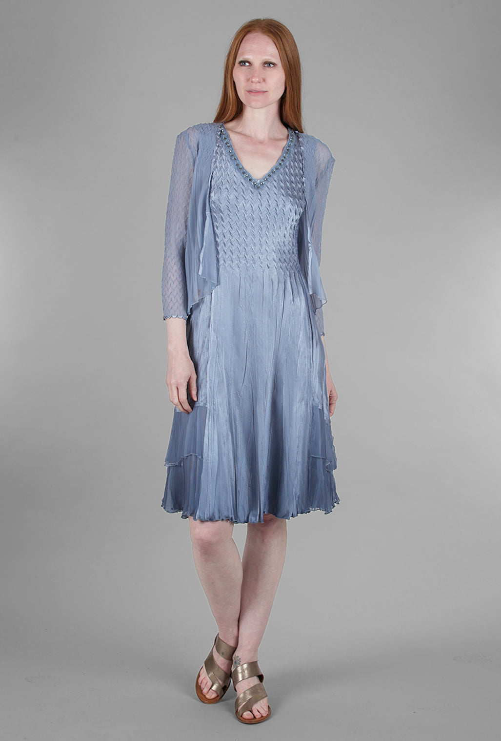 Komarov Beaded-Neck Detail Dress Set, Winter Blue Ombre