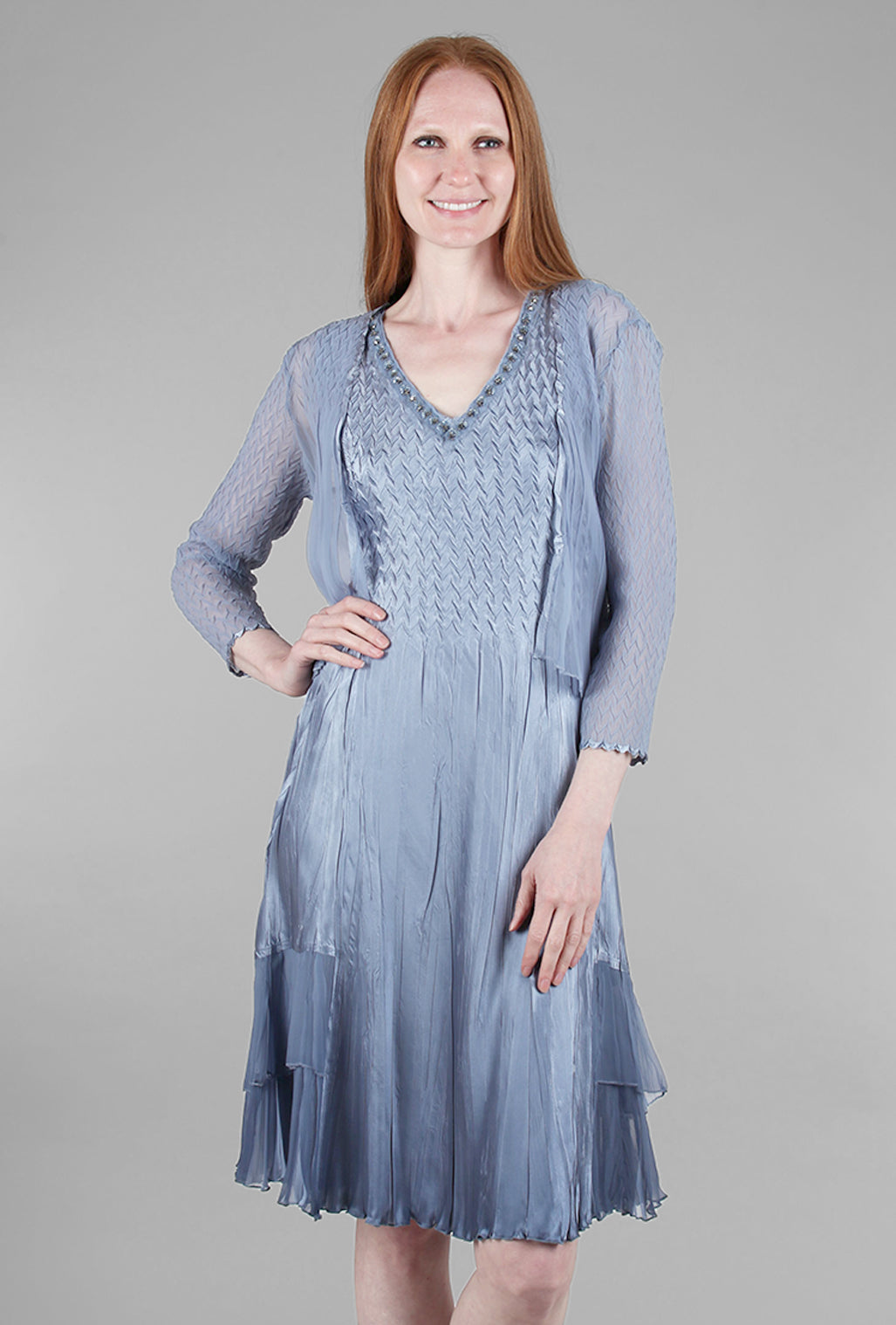 Komarov Beaded-Neck Detail Dress Set, Winter Blue Ombre