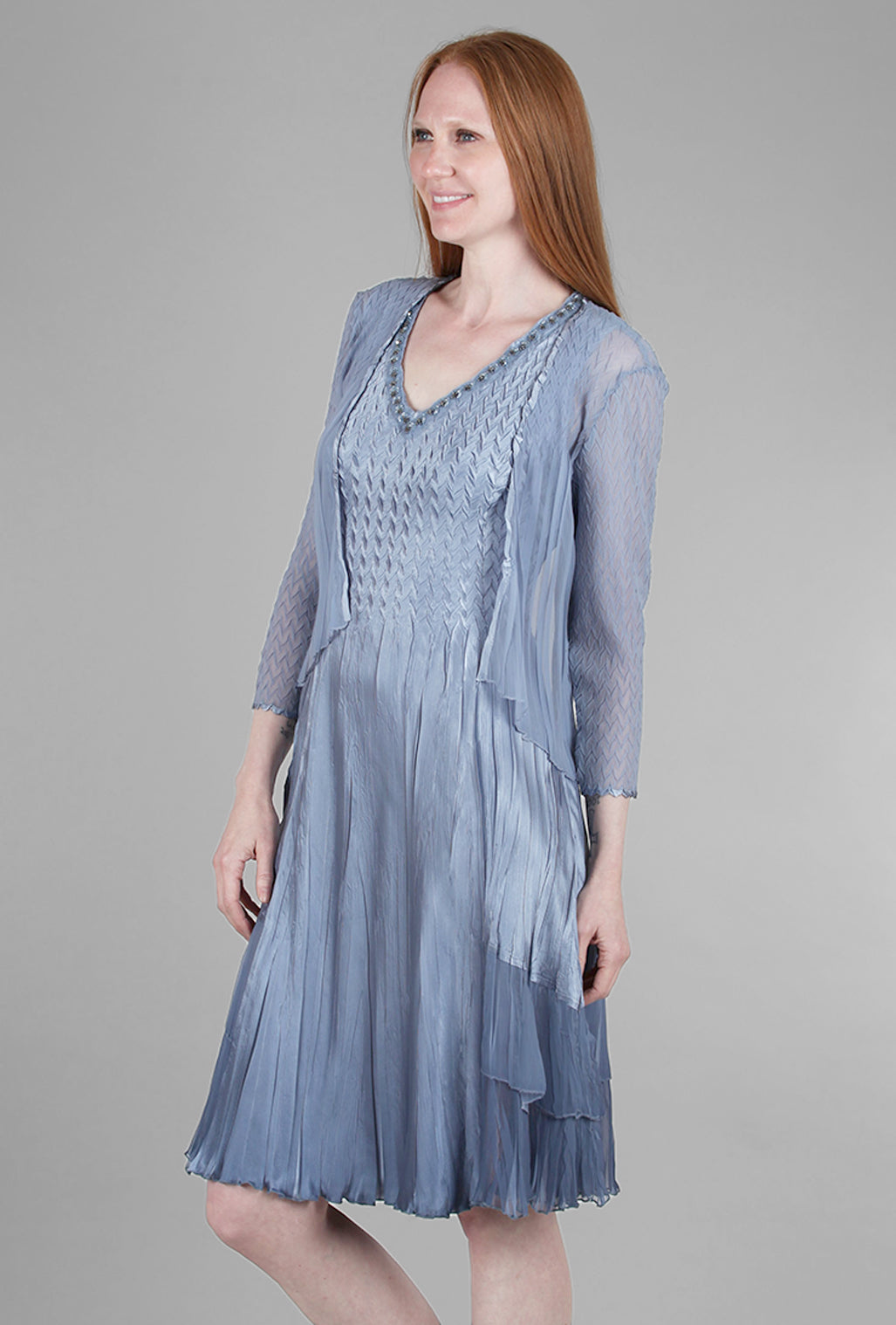 Komarov Beaded-Neck Detail Dress Set, Winter Blue Ombre