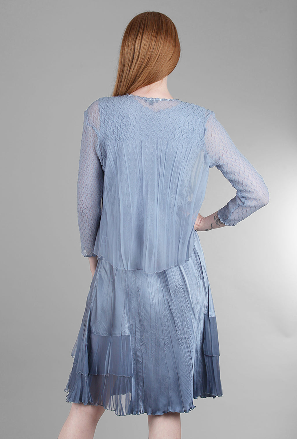 Komarov Beaded-Neck Detail Dress Set, Winter Blue Ombre