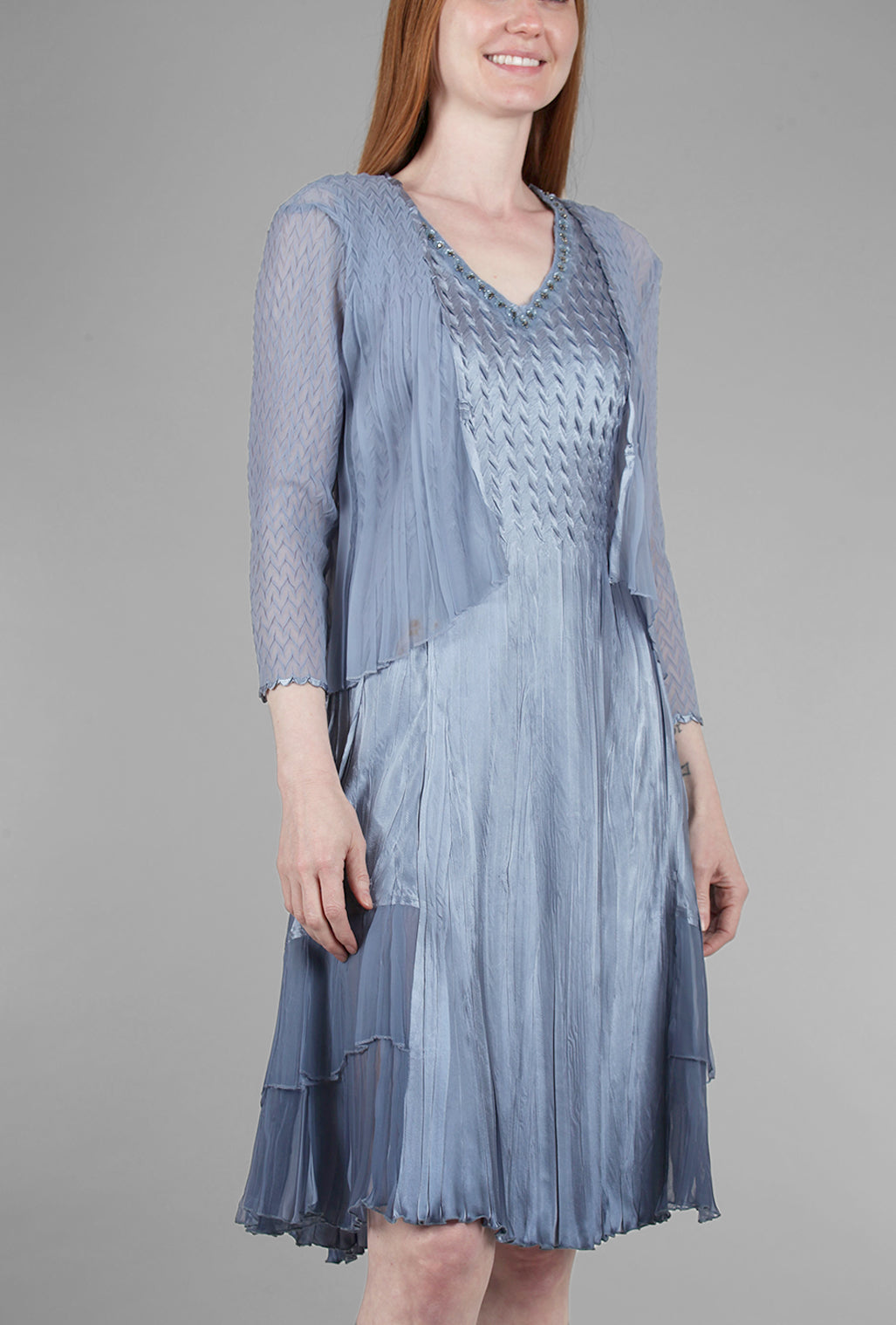 Komarov Beaded-Neck Detail Dress Set, Winter Blue Ombre