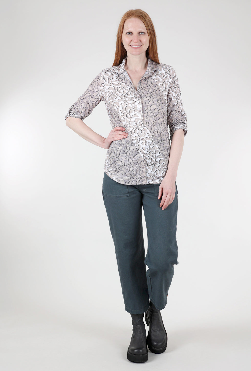 David Cline Roll-Up Sleeve Crinkle Shirt, Earth Print