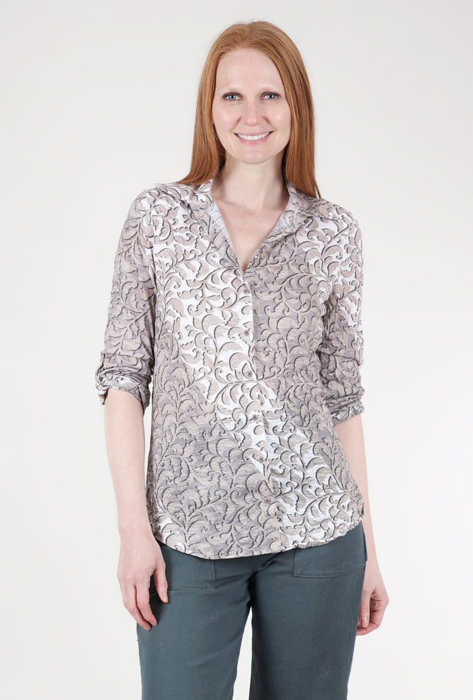 David Cline Roll-Up Sleeve Crinkle Shirt, Earth Print