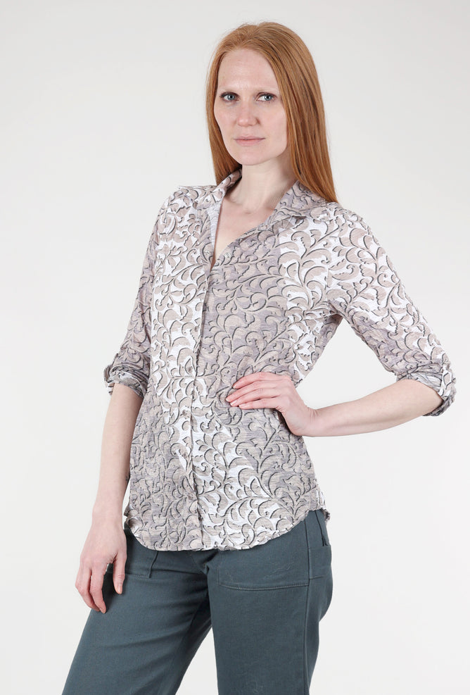 David Cline Roll-Up Sleeve Crinkle Shirt, Earth Print
