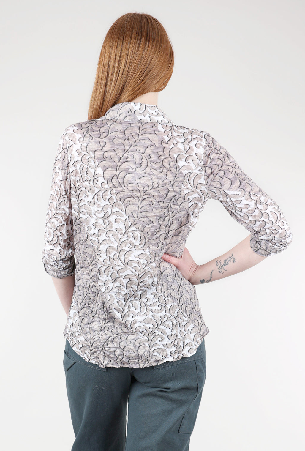 David Cline Roll-Up Sleeve Crinkle Shirt, Earth Print